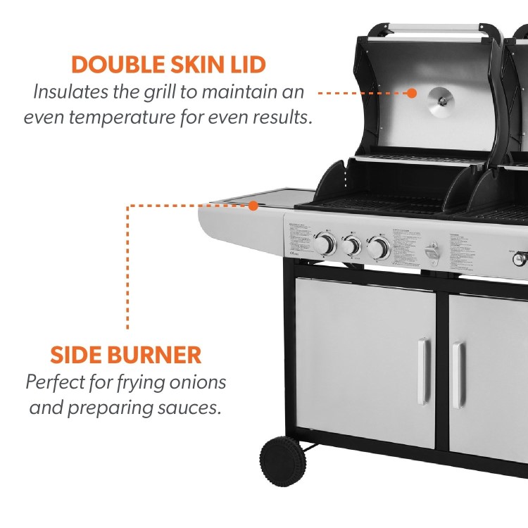 Boss Grill Premium Dual Fuel - 2 Burner Dual Fuel BBQ Grill with Side Burner - Stainless Steel