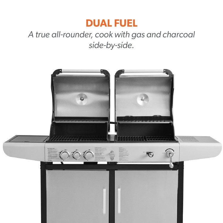 Boss Grill Premium Dual Fuel - 2 Burner Dual Fuel BBQ Grill with Side Burner - Stainless Steel