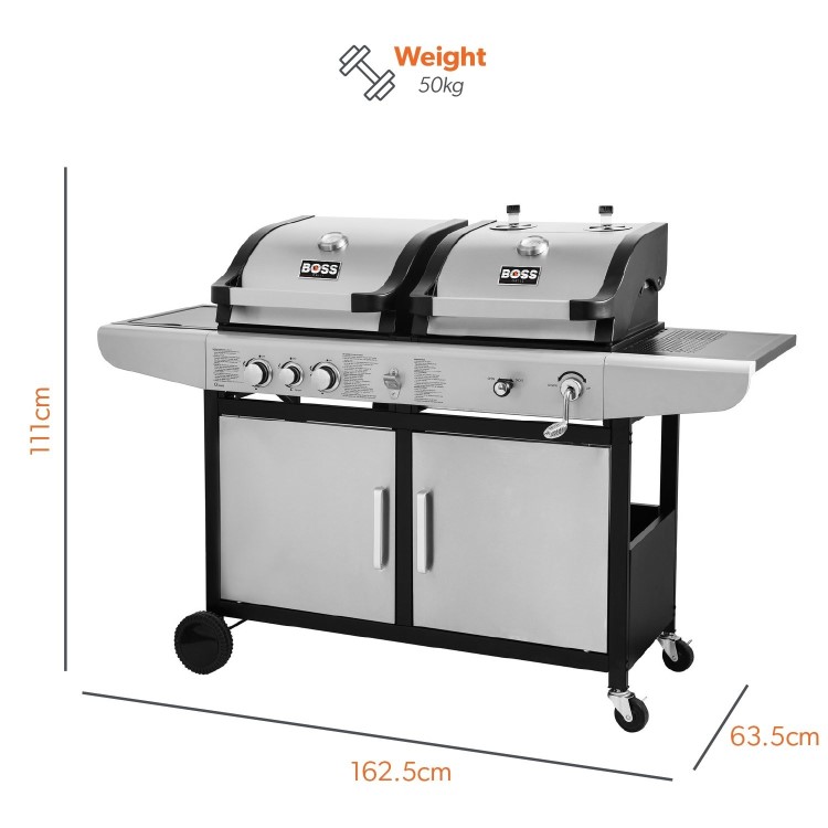 Boss Grill Premium Dual Fuel - 2 Burner Dual Fuel BBQ Grill with Side Burner - Stainless Steel