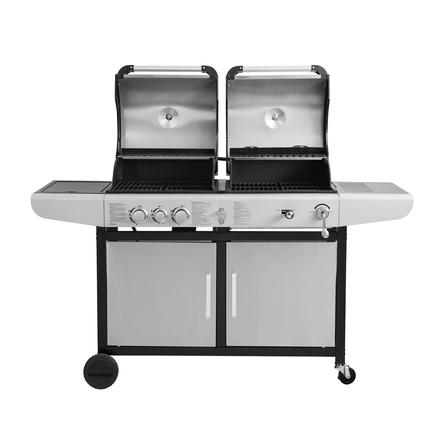 Dual bbq charcoal outlet and gas