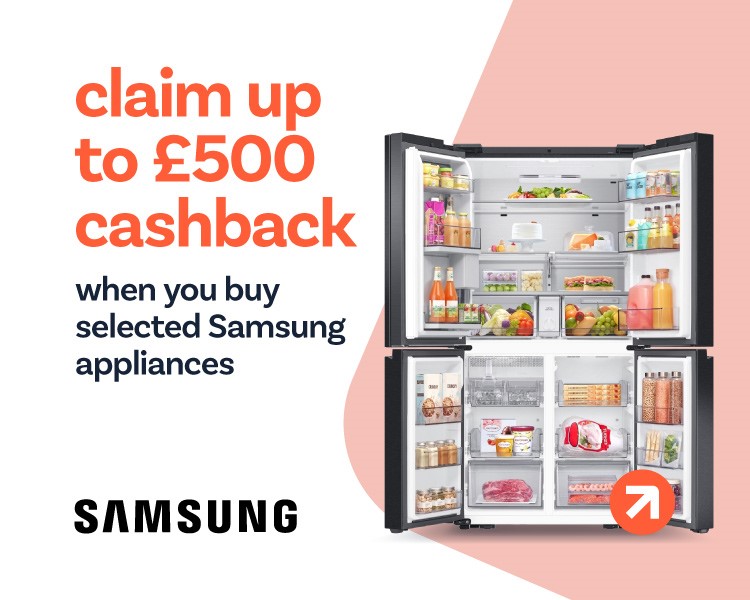 Claim up to £500 cashback when you buy selected Samsung appliances.