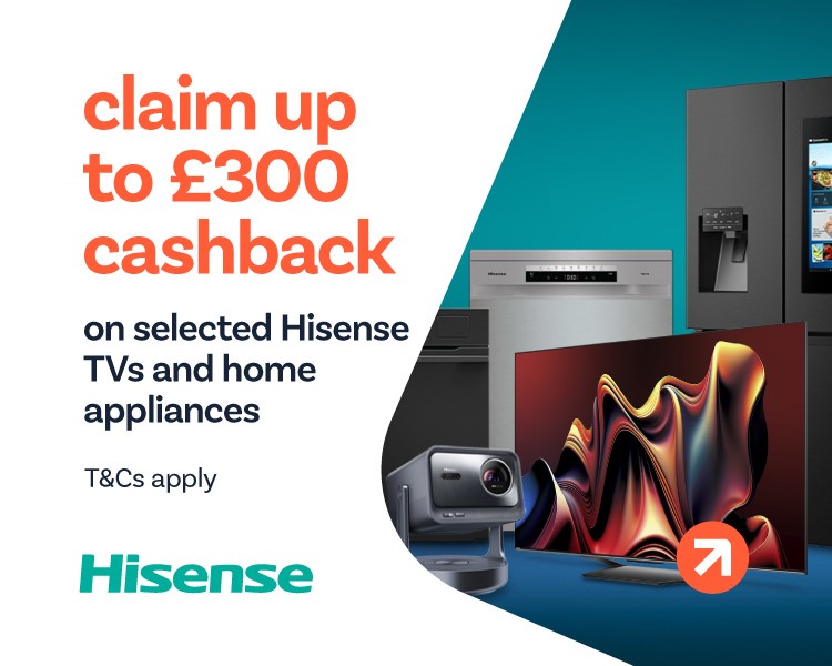 Claim up to £300 cashback on selected Hisense TVs and appliances